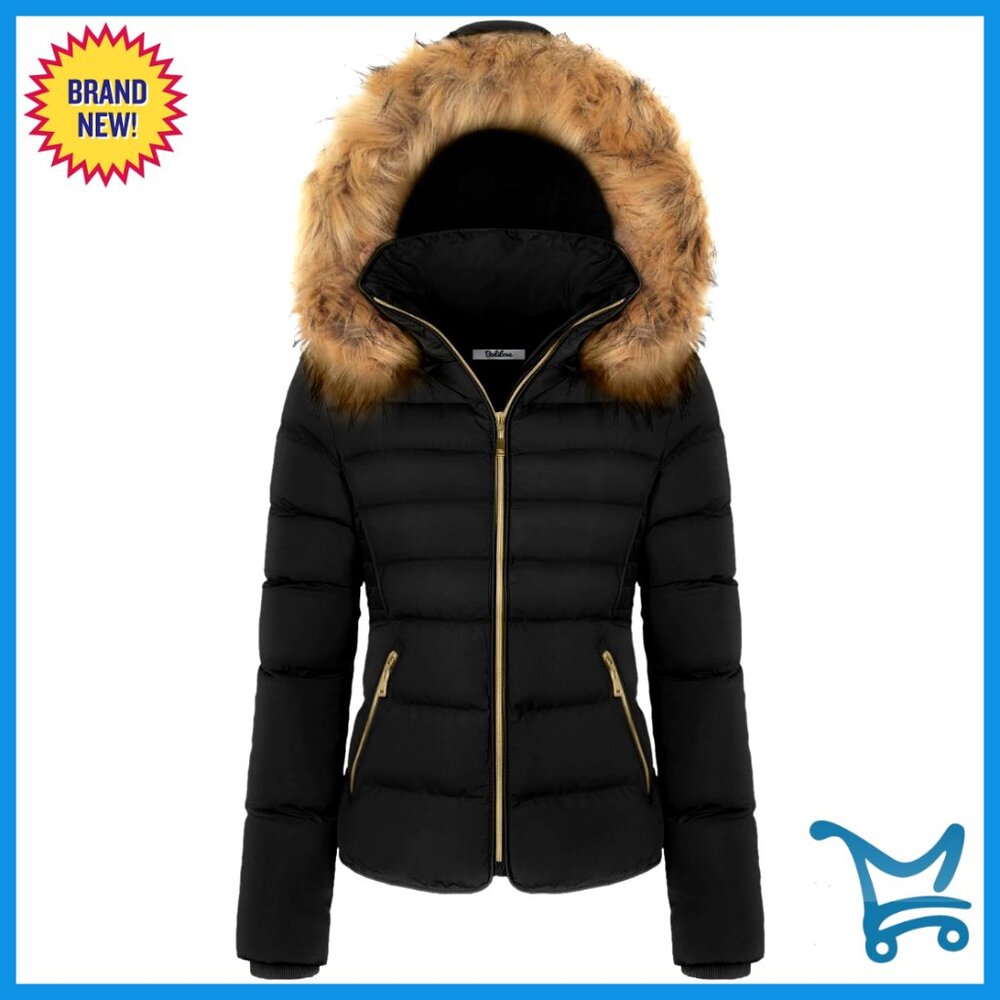 Faux Fur Hooded Puffer Coat Fleece Lined Winter Jacket Chic Oversized